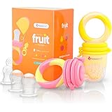 NatureBond Baby Food Feeder / Fruit Feeder Pacifier (2 PCs) - Infant Teething Toy Nibbler Teether and Silicone Food Pouches in Appetite Stimulating Colors | Includes 6 PCs All Sizes Silicone Sacs