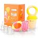 NatureBond Baby Food Feeder/Fruit Feeder Pacifier (2 Pack) - Infant Teething Toy Teether in Appetite Stimulating Colors | Bonus Includes All Sizes Silicone Sacs (Peach Pink and Lemonade Yellow) primary