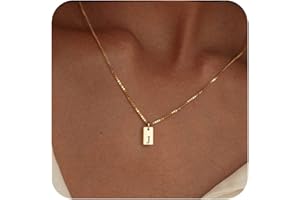 FISSEN JEWELRY Initial Necklaces for Women 14K Gold Plated Letter Necklace Dainty Gold Name Necklace Personalized Initial Tag Pendant Necklace for Women Trendy Gold Jewelry