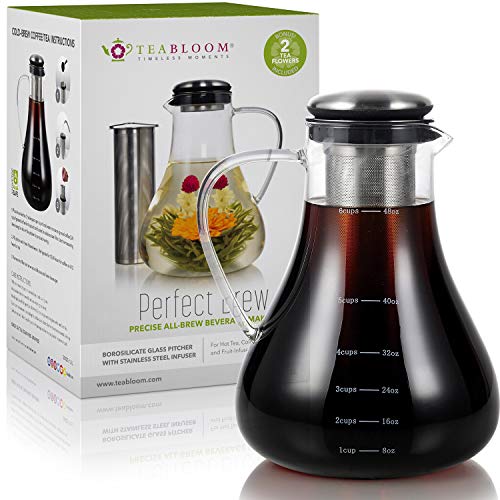 Teabloom Large Stovetop Safe Glass Teapot/Kettle/Pitcher (50 OZ / 1.5 L