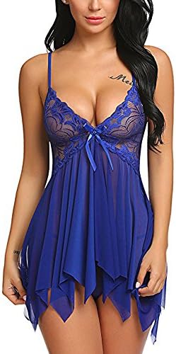 Respctful Low-Cut Lace Haning Neck Bow Transparent Dress Sleepwear Women