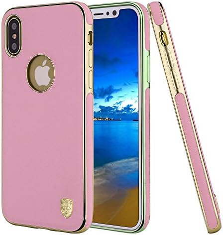 iPhone X Case, Luxury Leather Protective Defender Bumper Rugged Cover, Magnetic Electroplate Rubber Slim, Cell Phone Case iPhone X Cases - Hot Pink