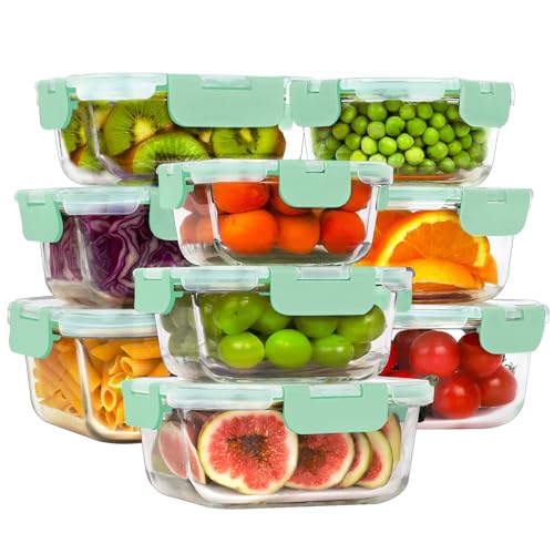 Glass Food Storage Containers 18 Piece Snap Locking Lids
