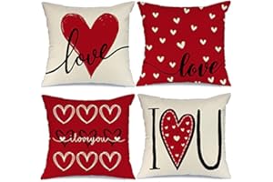 GEEORY Valentines Day Pillow Covers 18x18 Set of 4 Love Heart Valentines Day Decor Throw Pillows Decorative Cushion Cases for Sofa Couch Valentine Decorations