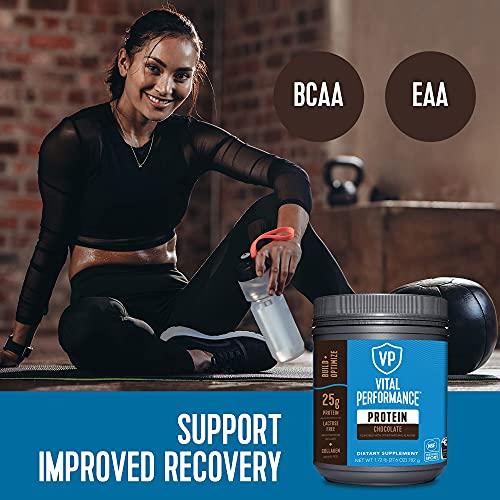 Vital Performance Protein Powder, 25g Lactose-Free Milk Protein Isolate Powder, NSF for Sport Certified, 10g Grass-Fed Collagen Peptides, 8g EAAs, 5g BCAAs, Gluten-Free - Chocolate, 1.72lb