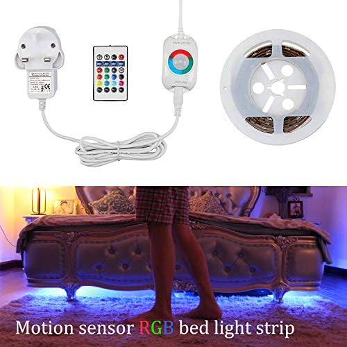 Motion Activated Bed Light, Flexible LED Strip Motion Sensor Night Light Bedside Lamp，24 Key RF Controller Setting, Adjustable, Multicolour, dimmable Illumination Automatic Shut Off Timer
