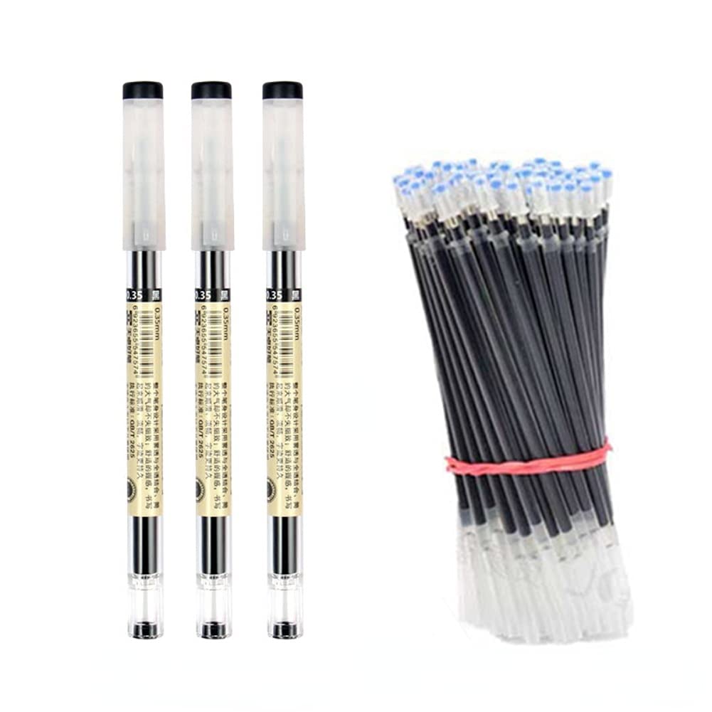 23Pcs/Lot 0.35mm Extra-Fine Ballpoint Pen Replaceable Refills Blue Black Red Ink Rods Gel Pen School Office Exam Supplies (23pcs Black Set)