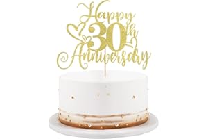 LVEUD golden Glitter Happy 30th Anniversary Cake Toppers-Wedding Anniversary Party Decorations,gold Wedding Party，Birthday Party Decorations,Company Anniversary Party/30th Birthday Party Decorations (30th)