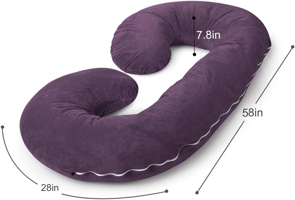 INSEN Pregnancy Body Pillow,Full Body Pillow,C Shaped Full Body Pillow with Velvet Cover (Dark Purple Velvet): Kitchen & Dining