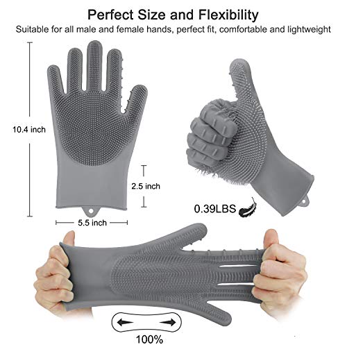 Magic Silicone Dishwashing Gloves | Pccooler Cleaning Gloves | 2019 Updated Model 2 Sided, Perfect Size & Flexibility, Non-slip Heat Resistant Sponge Glove for Vegetable, Fruit, Kitchen, Bathroom, Car