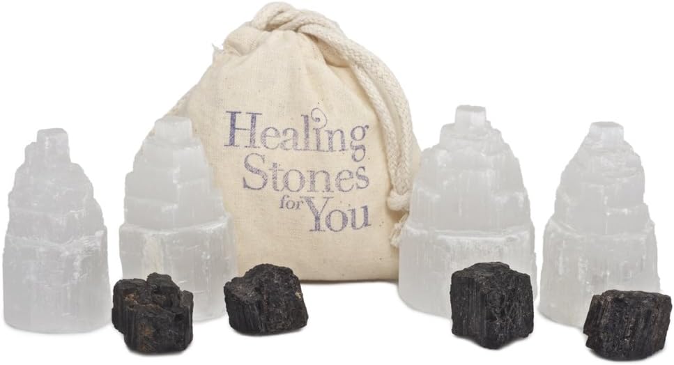 Healing Stones for You Selenite & Black Tourmaline Home Protection Set
