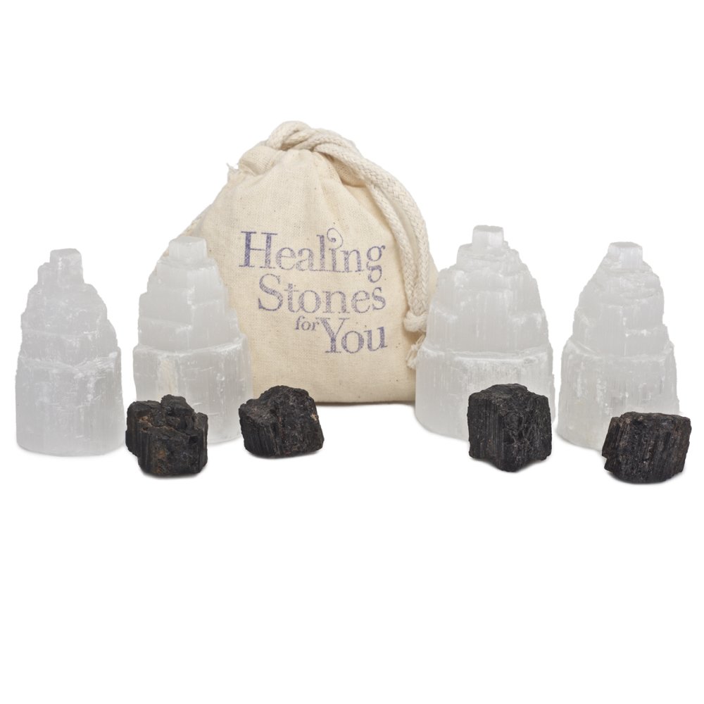 Healing Stones for You Selenite & Black Tourmaline Home Protection Set