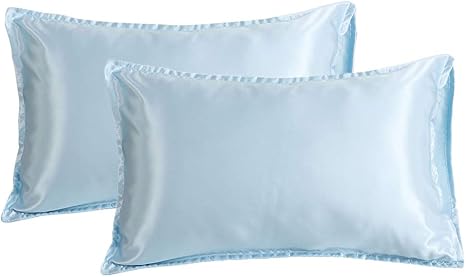 Amazon Com Satin Pillowcase For Hair And Skin 20x40 Inch Hypoallergenic Pillow Covers Pillow Protector With Envelope Closure Set Of 2 King Blue Kitchen Dining