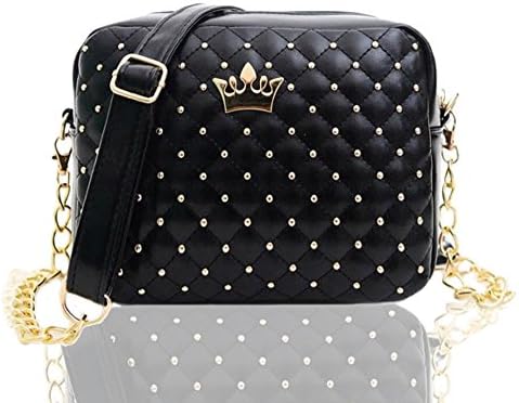 FXTXYMX Women Leather Rivet Messenger Bags Zipper Shoulder Handbag(Black)