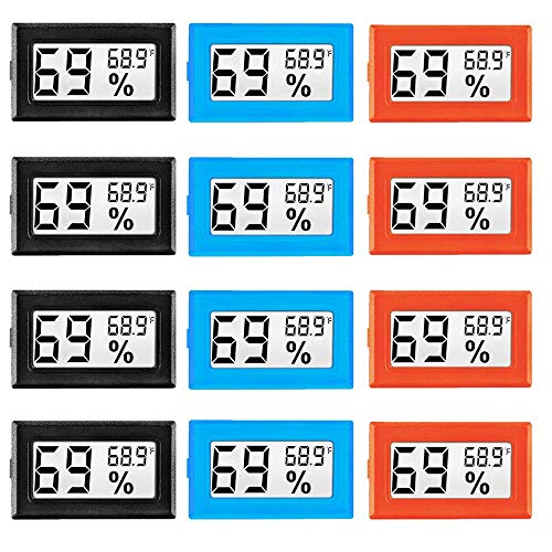 LinkDm 12 Pack Mini Digital Electronic Temperature Humidity Meters Gauge Indoor Thermometer Hygrometer LCD Display Fahrenheit (℉) for Humidors, Greenhouse, Garden, Cellar, Fridge, Closet