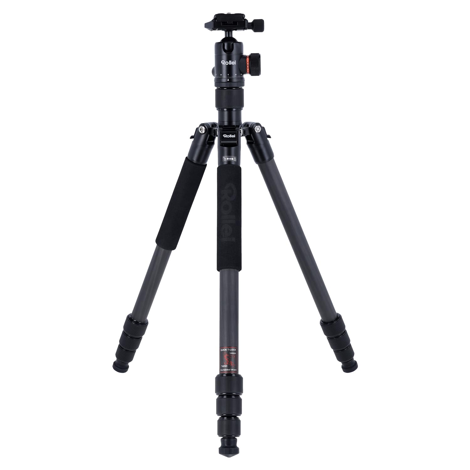 Rollei C6i Carbon Tripod - Arca Swiss compatible - Convertible to Monopod – incl. panorama ball head and redating central column for macro photography – Black