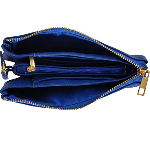 Humble Chic Vegan Leather Small Crossbody Bag or Wristlet Clutch Purse, Includes Adjustable Shoulder and Wrist Straps, Royal Blue, Cobalt - Thumbnail 6