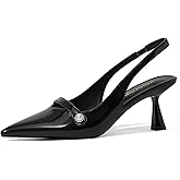 RONILURN Women Kitten Heels Slingback Low Heel Pumps Dress Shoes for Women Closed Pointed Toe Pearl Heels for Work Wedding Bridal