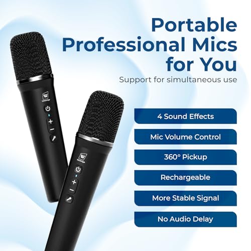 100W Powerful Voice Amplifier with 2 Wireless Microphones, Big Pro Sound Portable Speaker with Microphone, Bluetooth Speaker PA System Karaoke Machine Support BT/USB/TF Card/Aux/Guitar RBS99