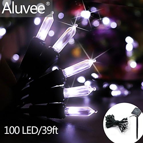 Aluvee Solar LED String Lights 100 LED 39ft Clear Mini Light with Timer Waterproof for Indoor Outdoor Tree Party Holiday Wedding Decorations(1pcs Mini Light White)