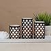 Flameless Wax Pillar Candles with Timer, White & Black, Moroccan Design, Warm White LED Glow, Batteries Included - Set of 3