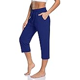 TARSE Women's Capri Yoga Pants Loose Soft Drawstring Workout Sweatpants Causal Lounge Pants with Pockets