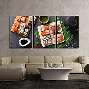 Set of Sushi and Maki Roll and Green...