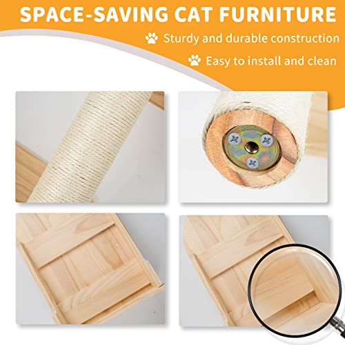 Cat Wall Shelves, Furniture Set, Shelves and Perches for Wall, Climbing Shelf Playground Scratching Post with 3 Steps Indoor Mounted Condos House