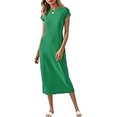 Wenrine Women's Short Sleeve T-Shirt Dress Summer Crew Neck Basic Solid Casual Long Midi Dresses