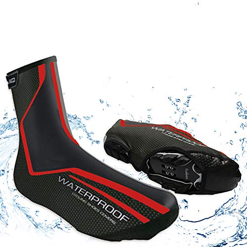 Cycling Shoe Covers Road Bike Shoes Toe Cover Zippered MTB Winter Cycling Shoes Covers for Outdoor Sports (Red, M)
