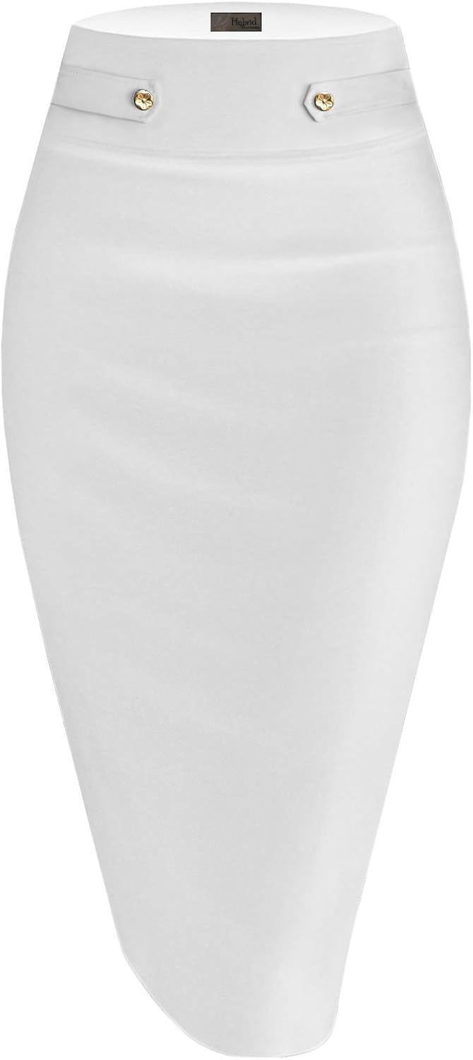 H&C Womens Premium Nylon Ponte Stretch Office Pencil Skirt Made Below Knee