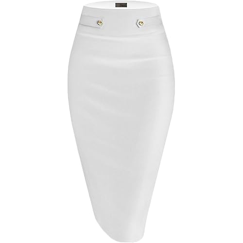 H&C Womens Premium Nylon Ponte Stretch Office Pencil Skirt Made Below Knee Made in The USA