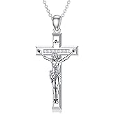 BETHZA Crucifix Cross Necklace 925 Sterling Silver Lab Diamonds Jesus Cross Pendant Religious Jewelry for Women