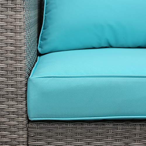 Do4U Patio Furniture Set 6-Piece Outdoor Lawn Backyard Poolside All Weather PE Wicker Rattan Steel Frame Sectional Cushioned Seat Sofa Conversation Set (Gray-Turquoise)