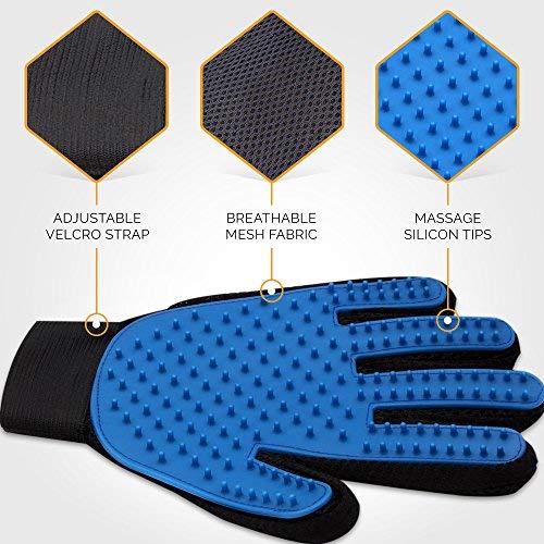 [Enhanced Version] Pet Grooming Glove - Gentle Deshedding Brush Glove - Efficient Pet Hair Remover Mitt - Massage Tool with Enhanced Five Finger Design - Perfect for Dogs & Cats with Long & Short Fur