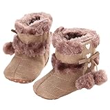 Voberry Baby Toddler Girls Knit Soft Winter Warm Snow Boot Fur Trimmed Pom Pom Boots (6~12 Month, Khaki 2)