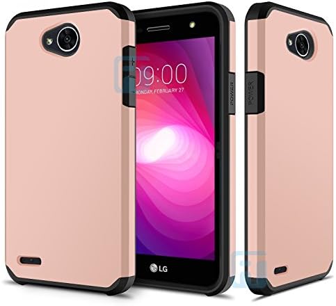 LG X Power 2 Case, LG X Charge Case, LG Fiesta/LG Fiesta 2 Case, ATUS - Hybrid Dual Layer Hard Cover TPU Case with Tempered Glass Screen Protector (Rosegold/Black)