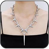 Egfyqzbryn Silver Punk Spiked Chokers Necklaces Rivet Goth Necklaces Chokers with Spikes and Chain Streetwear jewelry Hard Rock Style Men Women Party Night Club Costume Accessories