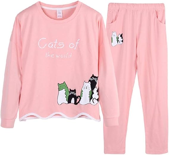 Amazon パジャマ レディース Tタイプ 秋冬 春 綿100 長袖 猫柄 英語柄 ルームウェア 薄い ガーゼ 部屋着 おそろい 上下セット 柔らか おしゃれ 吸汗 通気 肌に優しい ゆったり 敏感肌 寝間着 M Xxl パジャマ ルームウェアセット 通販