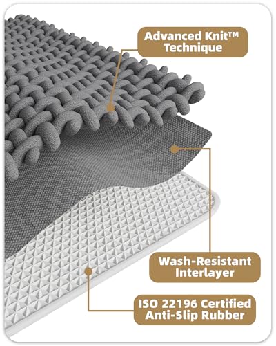 Color&Geometry White Chenille Bathroom Rugs 60x90 cm- Non Slip, Absorbent, Quick Dry, Washable Bathmat Fit Under Door, Thin Bath Mats for Washroom Floor, Woven Shower Mat Outside Shower