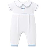 FYMNSI Newborn Baby Boys Baptism Outfits White Short Sleeve Romper Jumpsuit for Christening 1st Birthday Cake Smash Clothes
