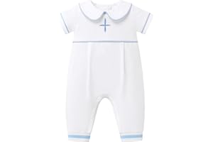 FYMNSI Newborn Baby Boys Baptism Outfits White Short Sleeve Romper Jumpsuit for Christening 1st Birthday Cake Smash Clothes