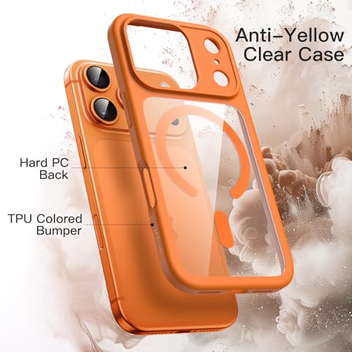 JETech Magnetic Case for iPhone 17 Pro Max 6.9-Inch Compatible with MagSafe, Shockproof Phone Bumper Cover, Solid Color Matte TPU Frame, Anti-Scratch Clear Back (Orange)