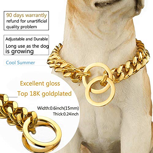 Abaxaca Adjustable 18K Gold Dog Collar Slip Choker Stianless Steel 15mm Big Dog Puppy Necklace Choke - //medicalbooks.filipinodoctors.org