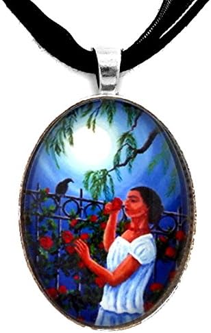 Frida Kahlo Red Roses Handmade Jewelry Art Pendant