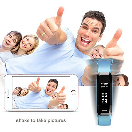 Fitness tracker 0.96 inch OLED touchscreen Smartband Heart Rate Blood Oxygen Pressure Monitor Pedometer watch Smart bracelet WristBand with weather forecast function For IOS Android Phone (G15-Blue)