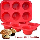 WALFOS BPA Free Silicone Jumbo Cupcake Pans - Texas Size Muffin Pans Set - Non Stick 6 Large/Big Baking cups, Set of 2,Dishwasher & Microwave Safe - Pop Out Easily