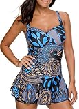 Urban Virgin One Piece Boy-Leg Bathing Suit Printed Padded Ruched Swimdress Printed Bikini Swimsuits For Women