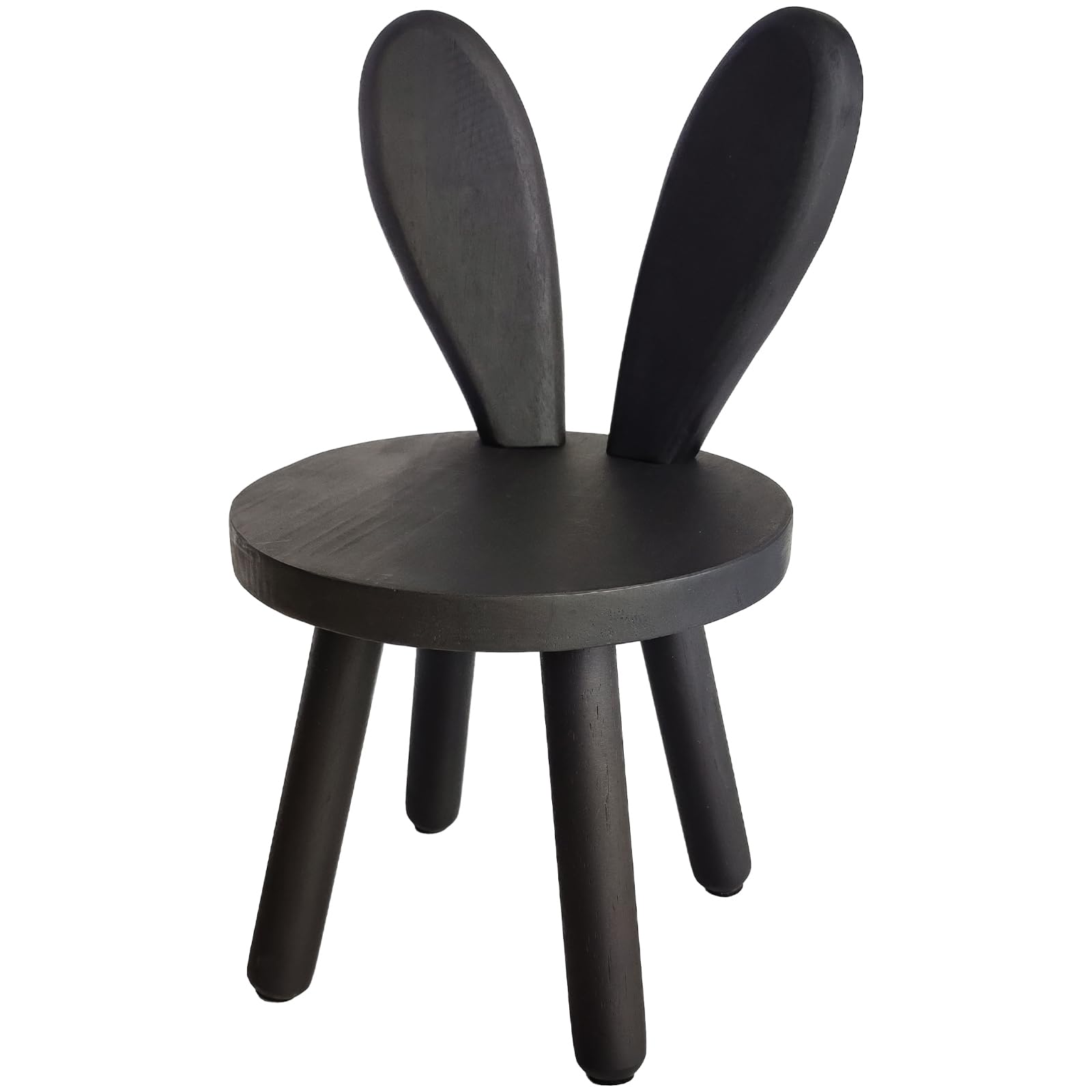 Yier Mei Solid Wood Stand Stool Customized Rabbit Ears Shaped Backrest Kids Round Wooden Chair,Small Childs Furniture for Eating, Reading and Playing(Walnut Color)
