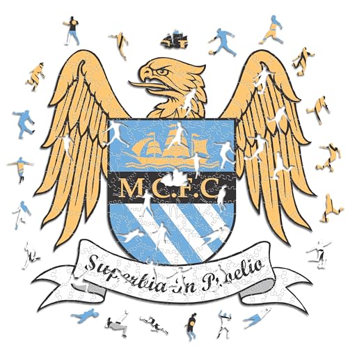 Iconic Puzzles - Manchester City Retro-Logo, 100% eco-sustainable wooden puzzle with official license size S, 150 pieces